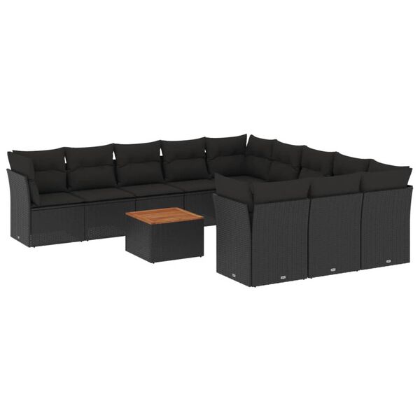 vidaXL 12-delige Loungeset met kussens poly rattan zwart