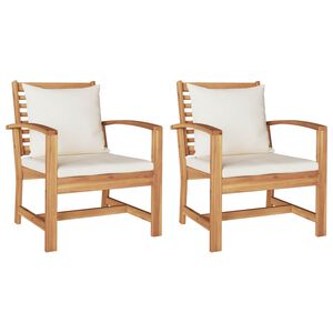 vidaXL Stoel 2 Stuk Bruin en Cr&egrave;me 65 x 60 x 76,5 cm Massief Teakhout