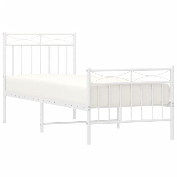 vidaXL Bedframe met hoofd- en voeteneinde metaal wit 75x190 cm