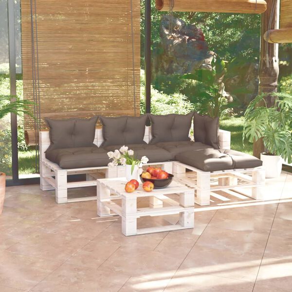vidaXL 5-delige Loungeset met kussens pallet grenenhout
