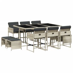 vidaXL 11-delige Tuinset met kussens poly rattan lichtgrijs