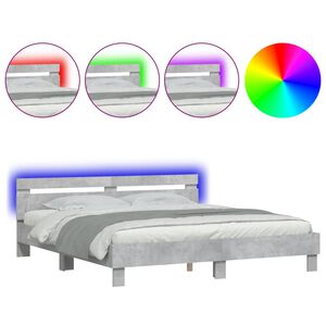 vidaXL Bedframe met hoofdeinde en LED-licht betongrijs 160x200 cm