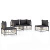 vidaXL 4-delige Loungeset met kussens poly rattan antracietkleurig