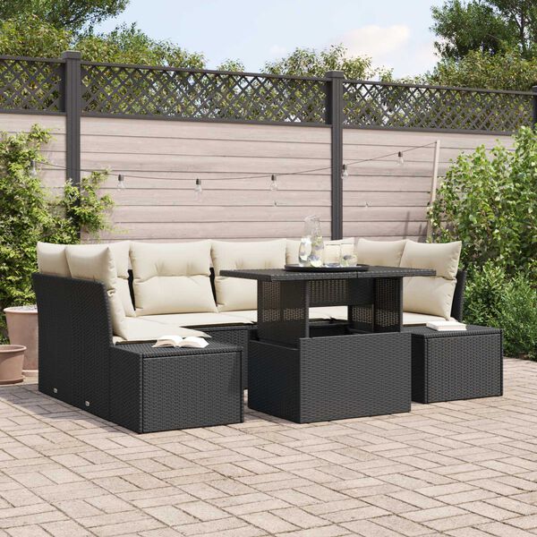 vidaXL Tuin Sofa Set met kussen 7 pcs Zwart en Cr&egrave;me