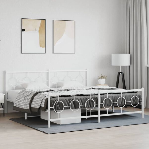 vidaXL Bedframe met hoofd- en voeteneinde metaal wit 193x203 cm