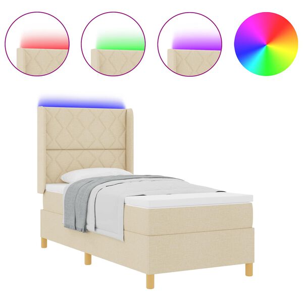 vidaXL Boxspringbed met matras met hoofdeinde Cr&egrave;me 140 x 200 cm Stof