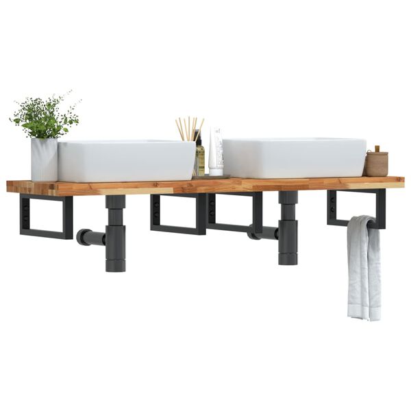 vidaXL Badkamer wandschap staal en massief acaciahout