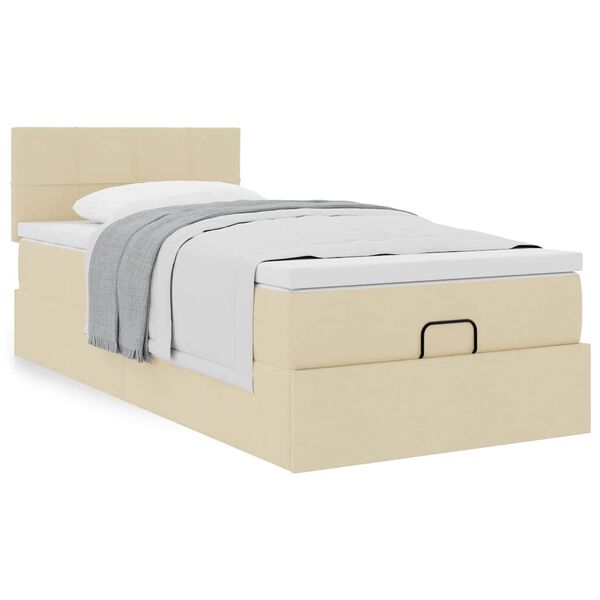 vidaXL Ottoman bed met matras 90x190cm stof cr&egrave;mekleurig