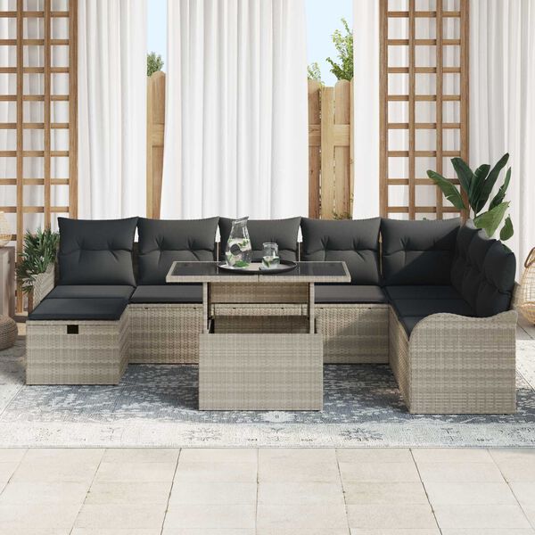 vidaXL Tuin Sofa Set met kussen met opslag 9 pcs Lichtgrijs Poly riet