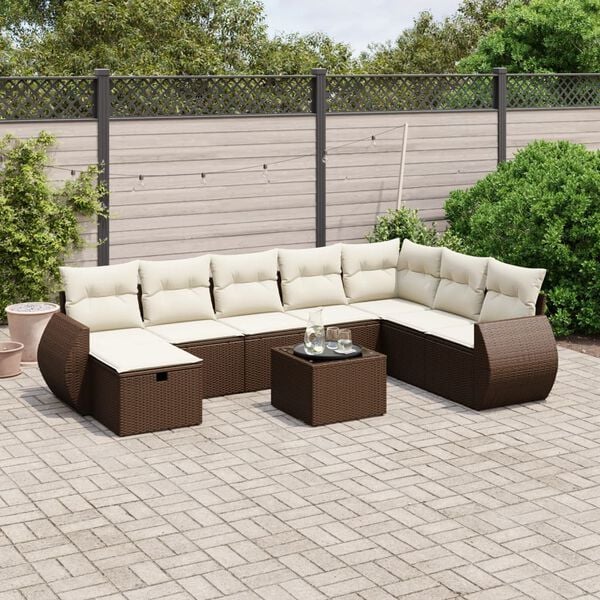 vidaXL 8-delige Loungeset met kussens poly rattan bruin