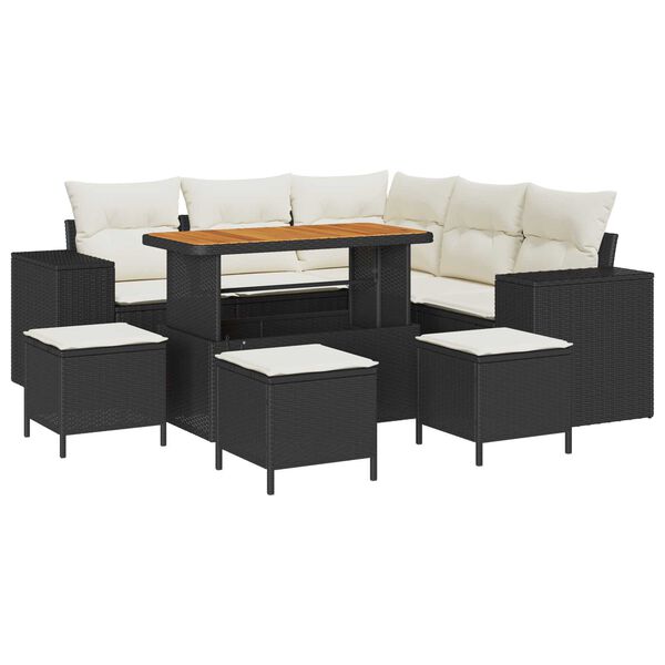 vidaXL Tuin Sofa Set met kussen met opslag 9 pcs Zwart en Cr&egrave;me