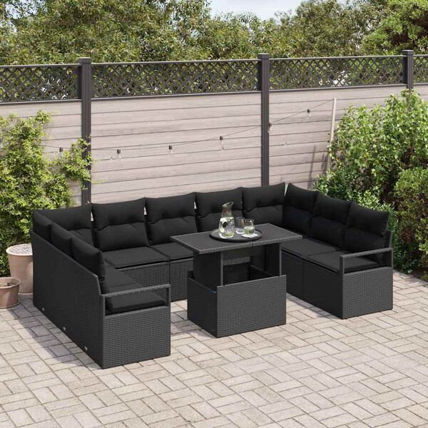 vidaXL Tuin Sofa Set met kussen 10 pcs Zwart poly rattan