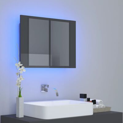 vidaXL Badkamerkast met spiegel en LED 60x12x45 acryl hoogglans grijs