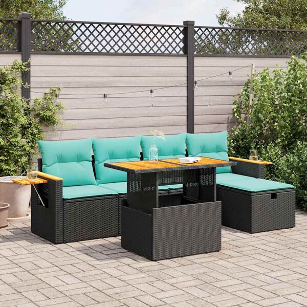 vidaXL 6-delige Loungeset met kussens poly rattan acacia zwart