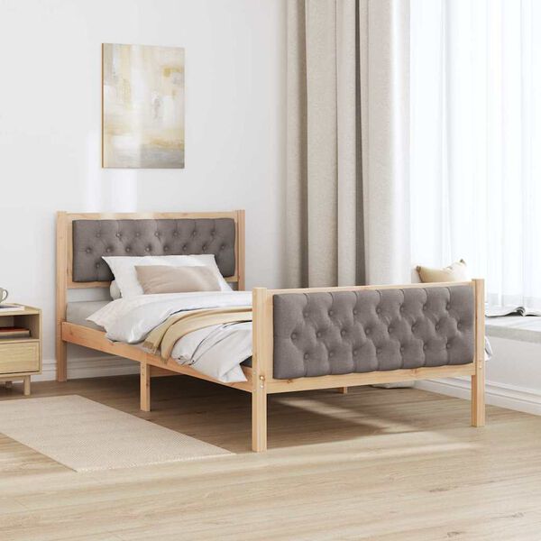 vidaXL Bedframe met hoofdeinde Taupe 100 x 200 cm Massief grenenhout