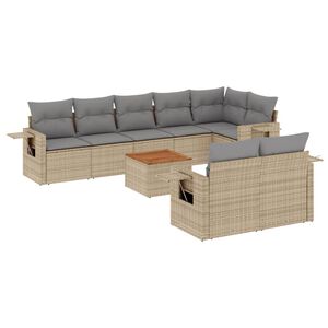 vidaXL 9-delige Loungeset met kussens poly rattan beige