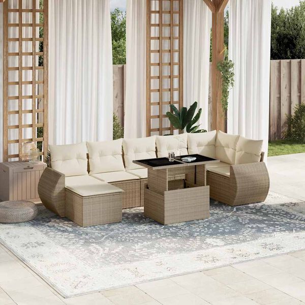 vidaXL 8-delige Loungeset met kussens poly rattan beige