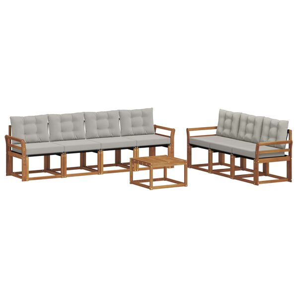 vidaXL Buiten bankenset met kussen 8 pcs Natuurlijk en Lichtgrijs