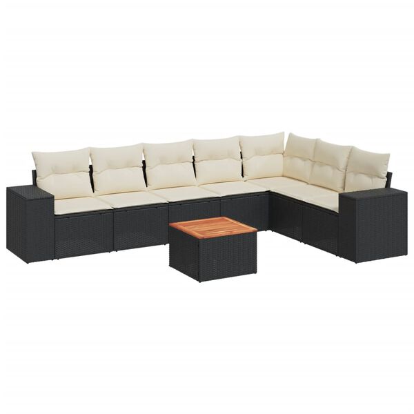 vidaXL 8-delige Loungeset met kussens poly rattan zwart