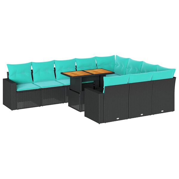 vidaXL 11-delige Loungeset met kussens poly rattan zwart