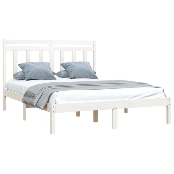 vidaXL Bedframe massief hout wit 135x190 cm