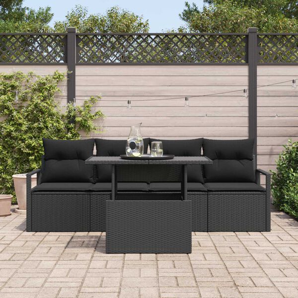 vidaXL Tuin Sofa Set met kussen met opslag 5 pcs Zwart Poly riet