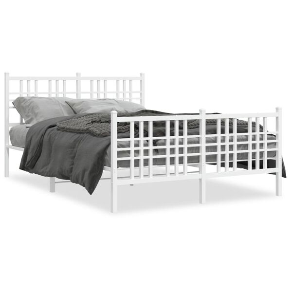 vidaXL Bedframe met hoofd- en voeteneinde metaal wit 137x190 cm