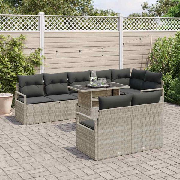 vidaXL Tuin Sofa Set met kussen 9 pcs Lichtgrijs poly rattan