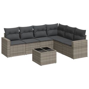 vidaXL 7-delige Loungeset met kussens poly rattan grijs