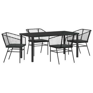 vidaXL Tuin eettafelset 5 pcs Zwart poly rattan