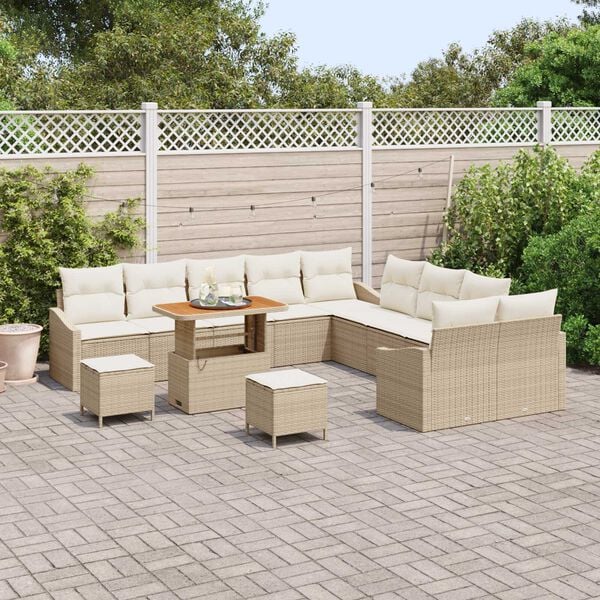 vidaXL Tuin Sofa Set met kussen met opslag 13 pcs Beige en Cr&egrave;me