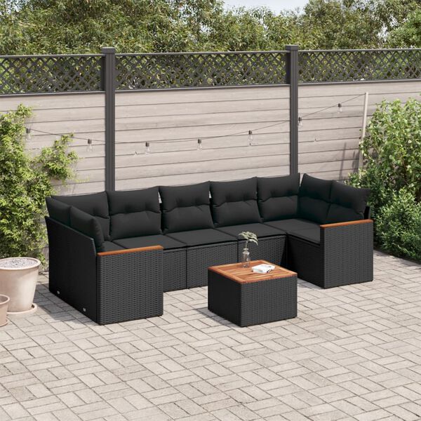 vidaXL 8-delige Loungeset met kussens poly rattan zwart