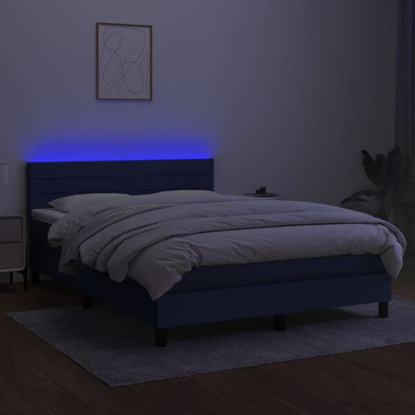 vidaXL Boxspring met matras en LED stof blauw 140x190 cm