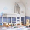 vidaXL Halfhoogslaper met ladder en bedhuis grenenhout wit 90x190 cm