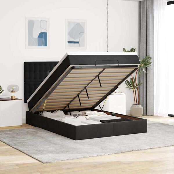 vidaXL Ottoman bed met matrassen 140x200cm fluweel zwart