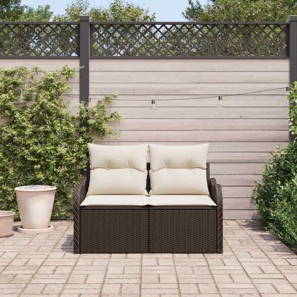 vidaXL Tuinbank met kussen Bruin 121 x 62 x 69cm poly rattan