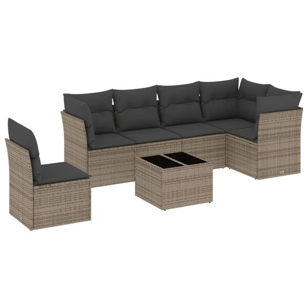 vidaXL 7-delige Loungeset met kussens poly rattan grijs