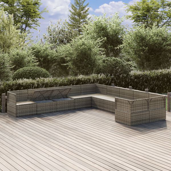 vidaXL 10-delige Loungeset met kussens poly rattan grijs