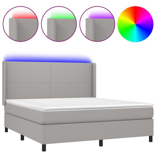 vidaXL Boxspring met matras en LED stof lichtgrijs 160x200 cm