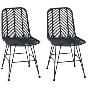 vidaXL Eetkamerstoel 2 st Riet en IJzer Zwart 44,5 x 54,5 x 85 cm