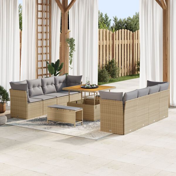 vidaXL Tuin Sofa Set met kussen met opslag 11 pcs beige en lichtgrijs
