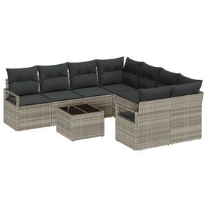 vidaXL Bankstel met kussen 9 pcs Lichtgrijs en zwart poly rattan