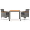 vidaXL 3-delige Tuinset poly rattan en massief acaciahout grijs