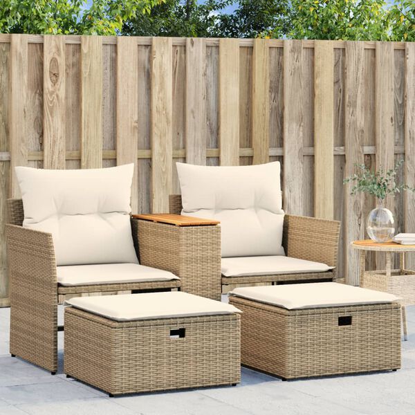 vidaXL Tuinbank 2-zits met voetenbanken poly rattan beige