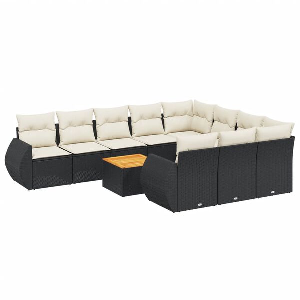 vidaXL 11-delige Loungeset met kussens poly rattan zwart