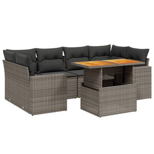 vidaXL 7-delige Loungeset met kussens poly rattan grijs