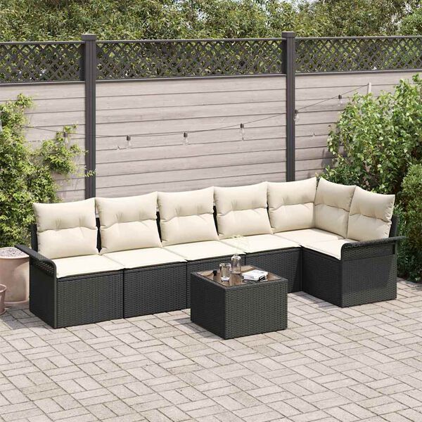 vidaXL Tuin Sofa Set met kussen 7 pcs Zwart poly rattan