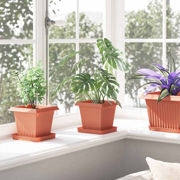 vidaXL Vierkante Bloempot 24 pcs Baksteenrood 16 x 16 x 14 cm