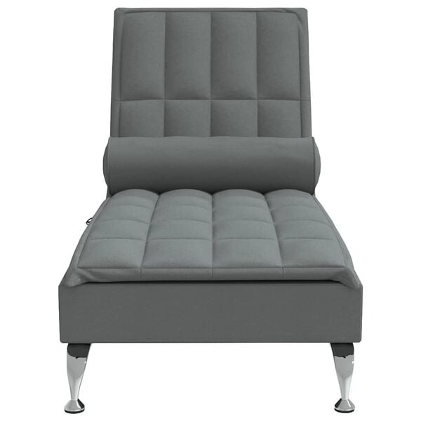 vidaXL Massage chaise longue met bolster stof donkergrijs