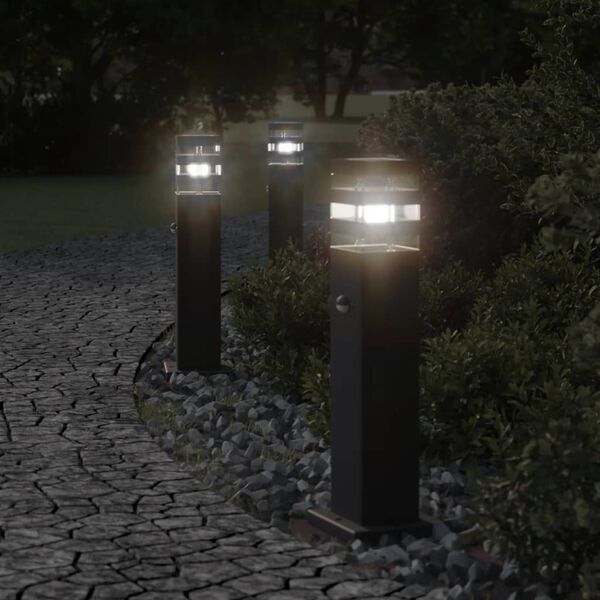 vidaXL Vloerlampen voor buiten 3 st met sensor 50 cm aluminium zwart